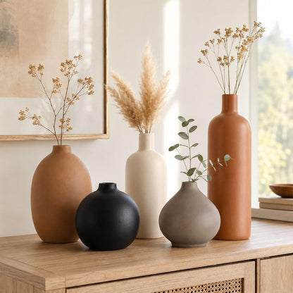 Ceramic Vase Set of 4, Modern Vases Home Decor, Neutral Decorative Vase for Bouquet Pampas Grass Dried Fresh Flowers, Small Vase for Living Room, Kitchen, Bedroom, Bathroom, Entryway Mantel, Decor