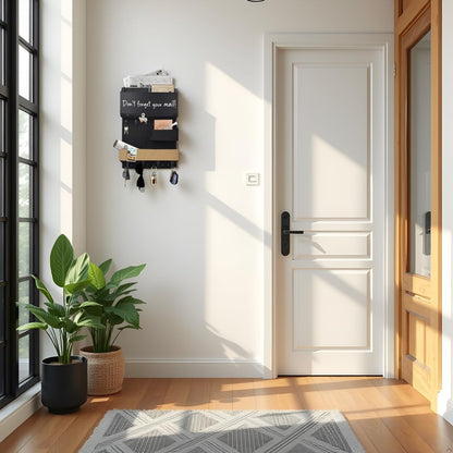 Key Holder for Wall Mount with Shelf and Mail Organizer, Key and Mail Holder with 16 Hooks, Farmhouse Entryway Organizer, Home Decor Rack (Pine Wood, Black)