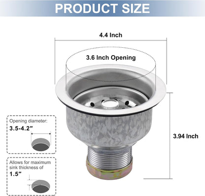 ZM Kitchen Sink Stainless Steel Basket Strainer with Drain Assembly, 3-1/2 Inch Sink Drain Stopper Plug