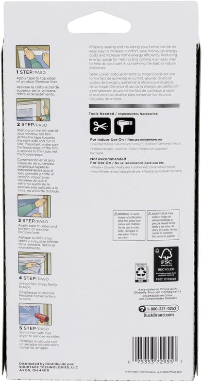 Duck MAX Strength Window Insulation Kit, Winter Window Seal Kit Fits up to 10 Windows, Heavy Duty Shrink Film Cuts to Size for Easy Indoor Installation, Window Tape Included,62 In. x 420 In., Clear