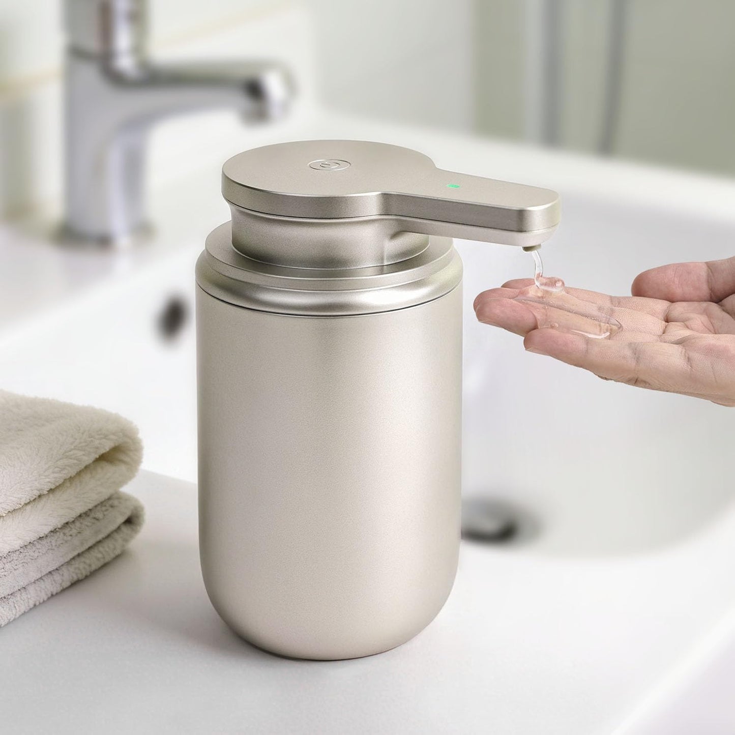 LAOPAO Automatic Soap Dispenser, Foaming Hand Soap Dispenser for Bathroom Kitchen ABS Rechargeable Touchless Hand Soap Pump 10oz, Xmas Gift, Light Silver Plastic