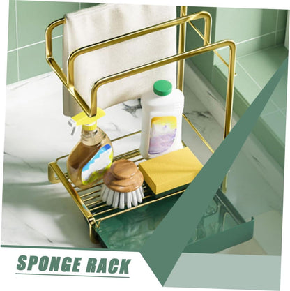 VICASKY Punch Wall Mounted Kitchen Drain Stand with Gold Iron Construction Multifunctional Storage Rack for Sponge and Cloth Space Saving Accessory for Organized Cleaning Tools