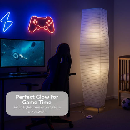 LIGHTACCENTS 50” Rice Paper Standing Lamp – Modern Japanese Floor Lamp with Chrome Base, White Shade, Foot Pedal Switch – Floor Lamps for Living Room, Bedroom, or Meditation Space