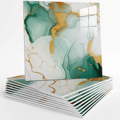 10pcs Peel and Stick Tile Shower Waterproof Marble Tiles Wall Panels, 11.8"x11.8" Self-Adhesive Backsplash Tile, PVC Wall Panels Shower Tiles for Home Bathroom, Kitchen, Living Room Blue