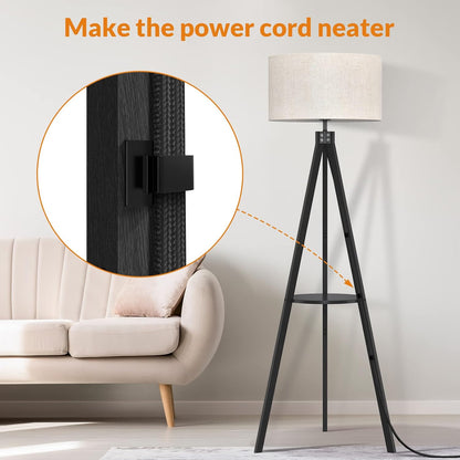 LEPOWER Tripod Floor Lamp, Mid Century Wood Standing Lamp, Modern Design Shelf Floor Lamp for Living Room, Bedroom, Office, Flaxen Linen Shade with E26 Base Brown