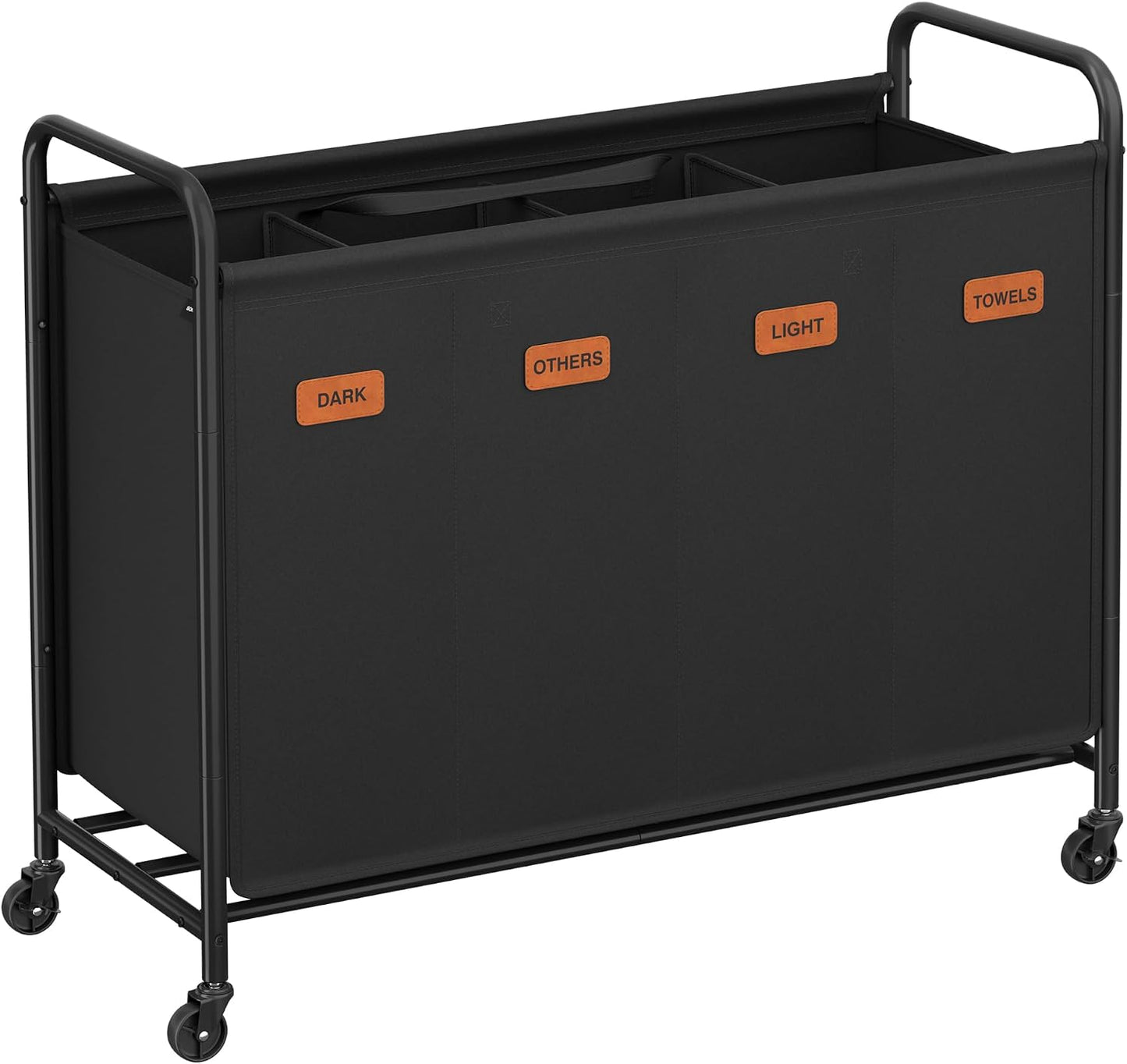 SONGMICS 3-Section Laundry Sorter, Laundry Hamper with Wheels, Rolling Clothes Hamper Cart with Large Capacity and Removable Bags, for Laundry Room, Bedroom, Bathroom, Ink Black URLS330B01