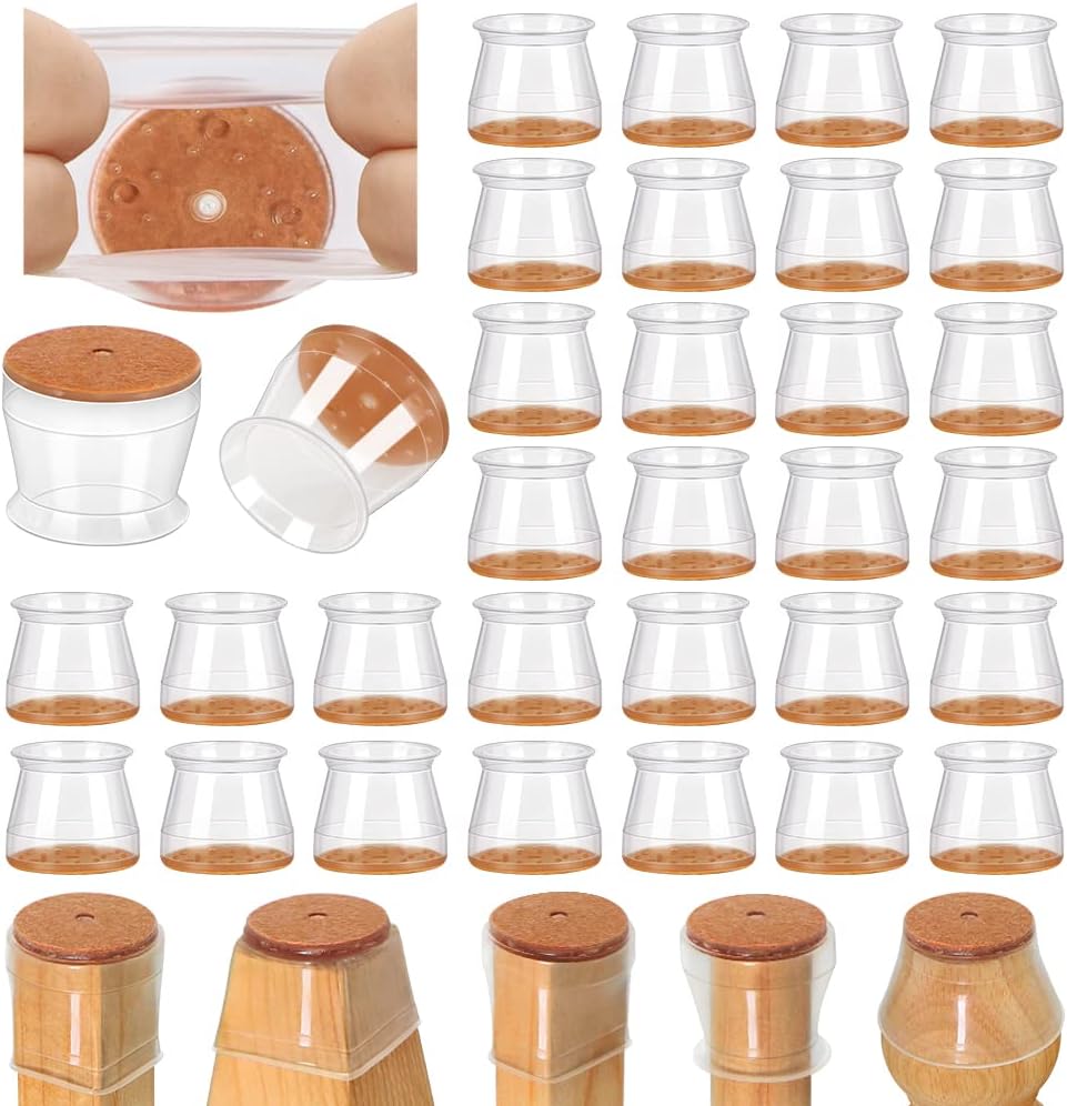 VIUME 24 Pcs Chair Leg Floor Protectors for Hardwood Floors Silicone Covers Felt Pads Furniture Leg Caps Anti-Scratch Reduce Noise Fit (1-5/16" to 2")