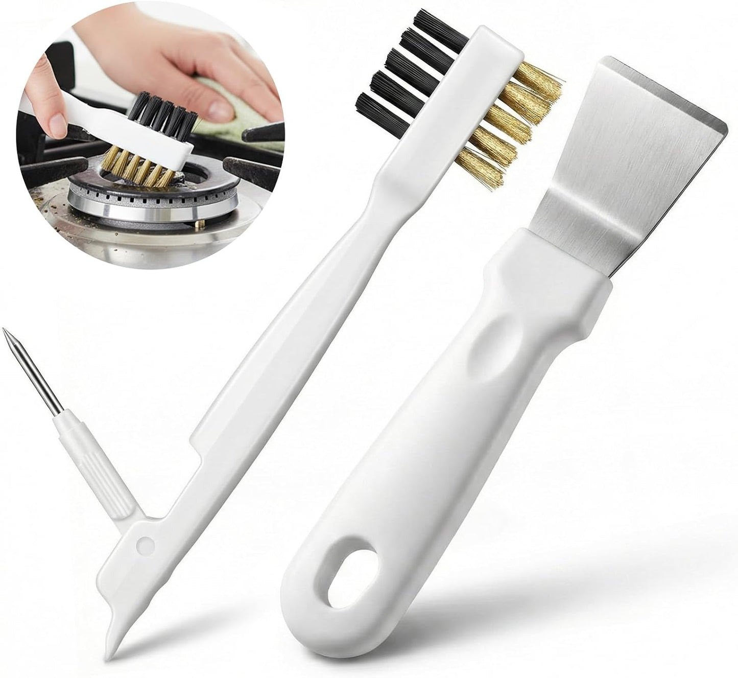 Ymapinc Gas Stove Top Cleaner Set - Kitchen Cleaning Scrub Brush with Cooktop Scraper + Scraper Tool, Household Cleaning Tools & Scrubber for Range Hood Grease Grime