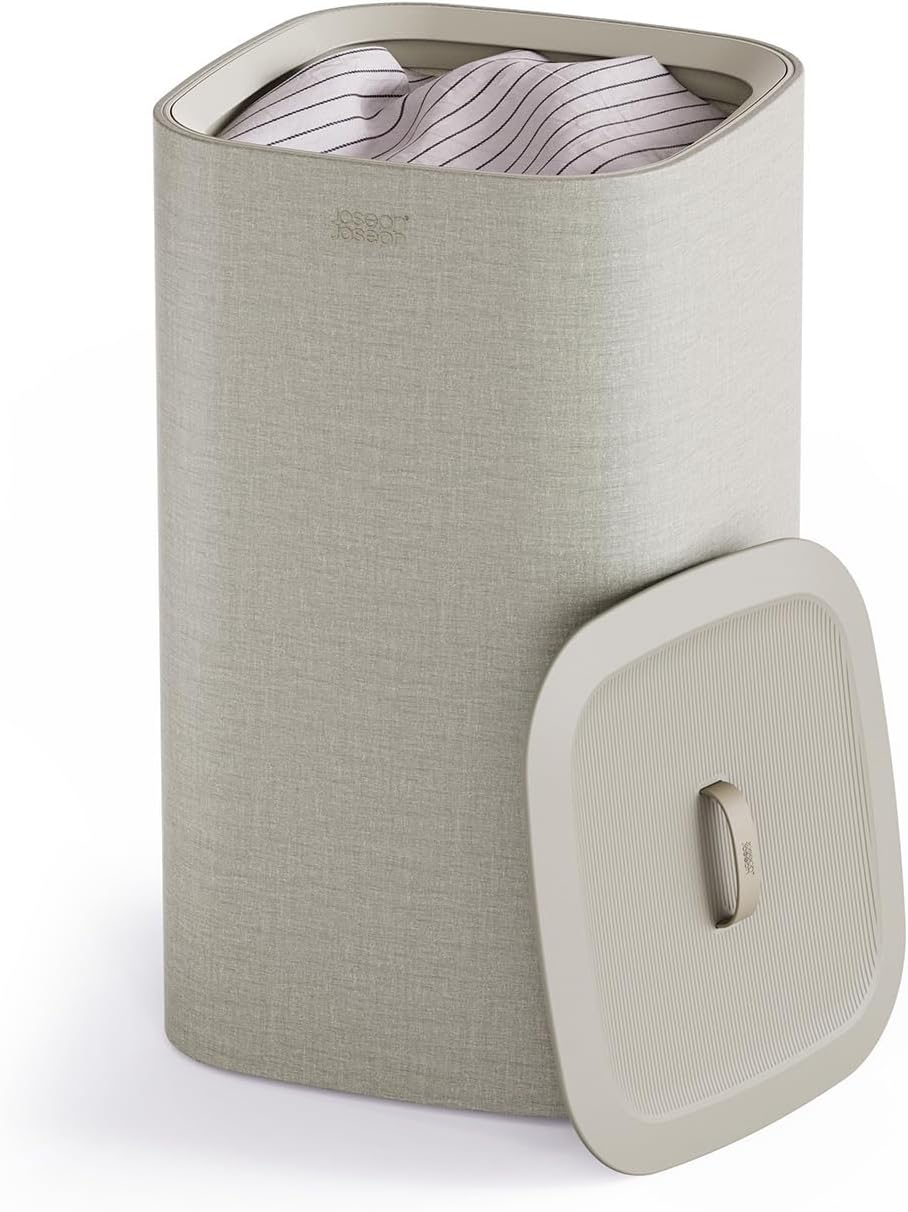 Joseph Joseph Tota Trio 90 liter/23.8 gallon Laundry Hamper Separation Basket with lid, 3 Removable Washing Bags with Handles- Ecru