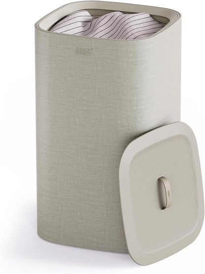 Joseph Joseph Tota Trio 90 liter/23.8 gallon Laundry Hamper Separation Basket with lid, 3 Removable Washing Bags with Handles- Ecru