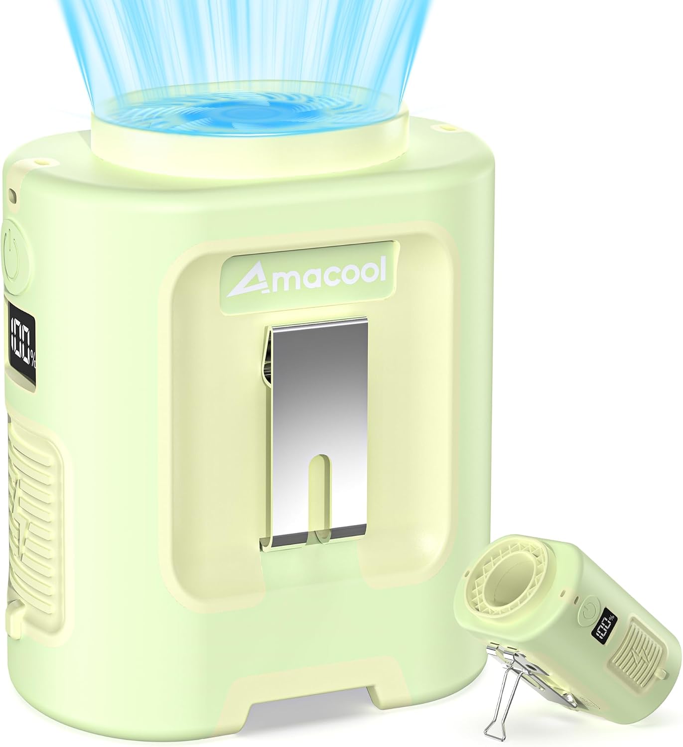 AMACOOL Portable Waist Fan Clip On, MAX 40H Work Time, 10000mAh Rechargeable Wearable Shirt Fan with Light, 16000RPM Powerful 5 Speed Belt Fans Personal Cooling Fans for Outdoor Jobsite Camping Travel
