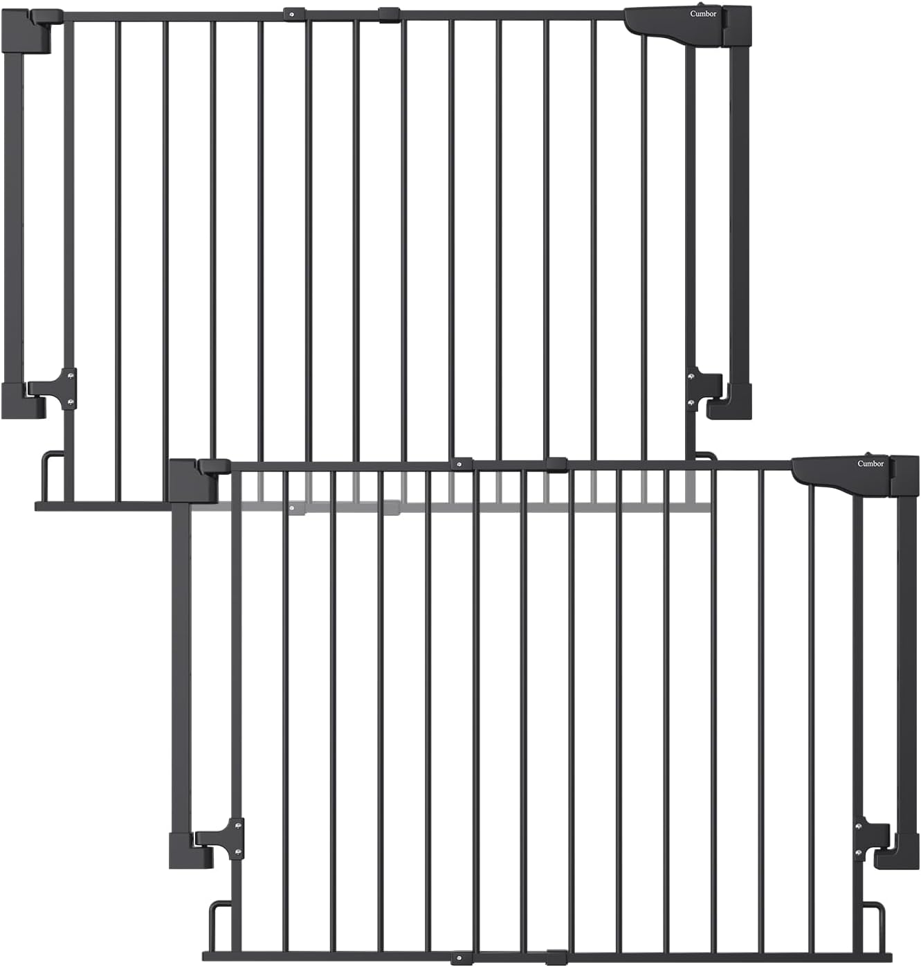 Cumbor 29.2–43" Baby Gate for Stairs, Hardware Mounted (Drill Required), Expandable No Bottom Bar Dog Gate, Auto Close Extra Wide Walk Thru, Pet & Toddler Proof Gate, Top & Bottom of Stairways (White)