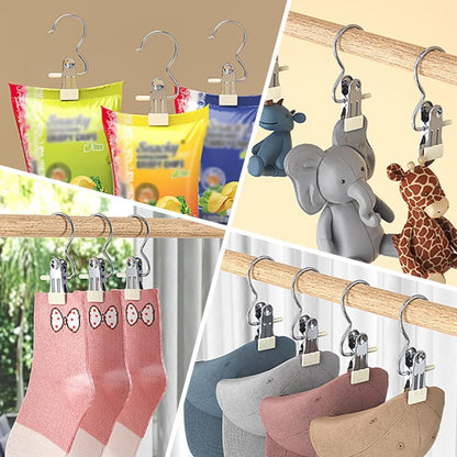 Space-Saving Clothespin Hat Pants Storage Hanging Travel Hook, Stainless Steel Boot Hangers Clips Boot Hangers for Closet, Laundry Hooks Hanging Clips Clothes Pins Socks Towel Clips (Black, 10Pcs)