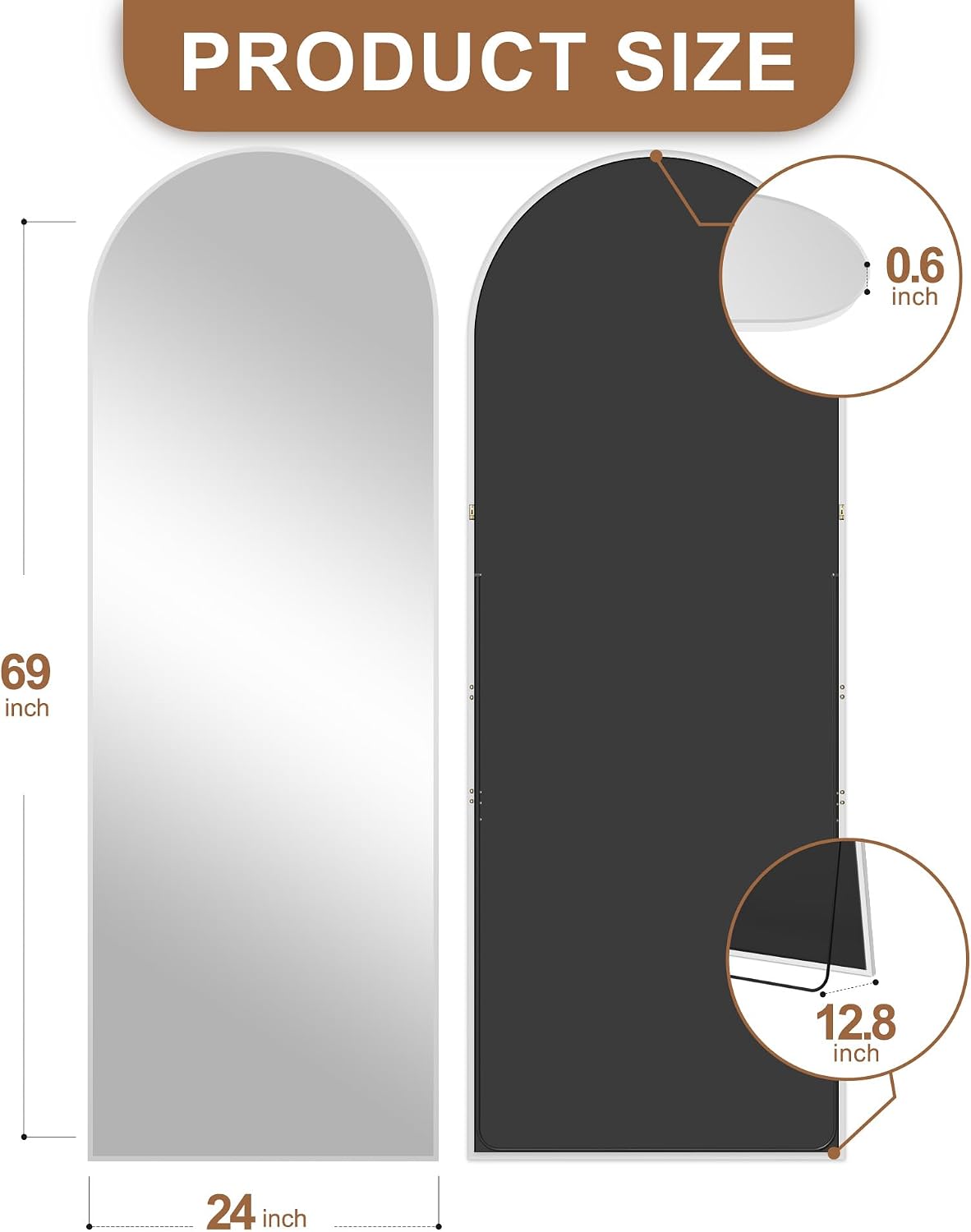 Delma Arched Mirror Full Length,Standing Mirror Full Body,Large Floor with Stand for Wall Entryway Door Bedroom Bathroom Living Room