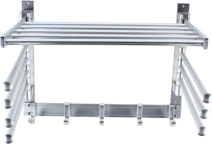 Laundry Clothes Drying Rack, Wall Mounted Swivel Towel Rack with Hooks and Swing Arms, Space Saver in Laundry Room and Bathroom, Space Aluminum