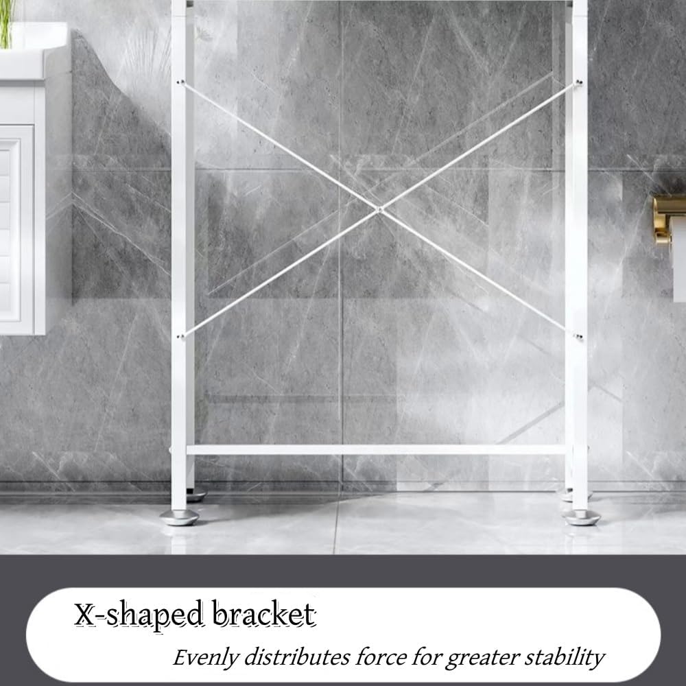 Above Washing Machine Shelf with with Flip-Top Door, Multi-Story Floor Laundry Room Storage Rack with Drying Rod and 4 Hooks for Laundry Room(White)