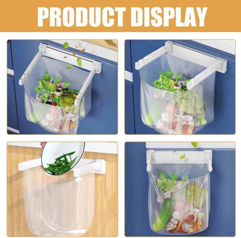 PRETYZOOM Wall Mounted Trash Bag Holder Rack Multi-Functional Foldable Kitchen Garbage Bag Stand Holder for Sink No Drill Installation
