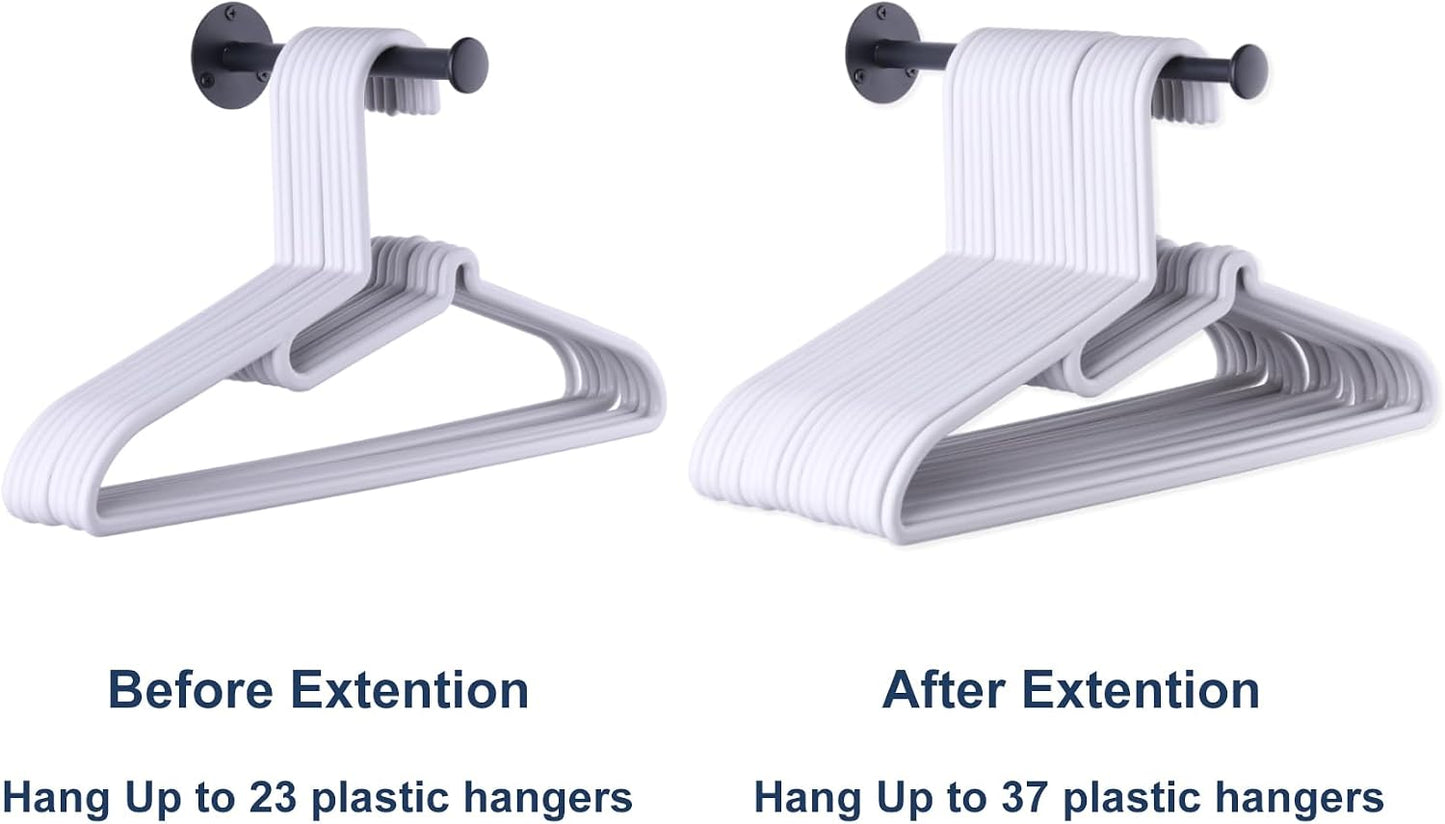 2 Pack Retractable Hanger Holder for Laundry Room, Wall Mount Organizer Rack for Lightweight Clothes, Space Saving Laundry Hook Rod, Keep Empty Hangers Handy, Black