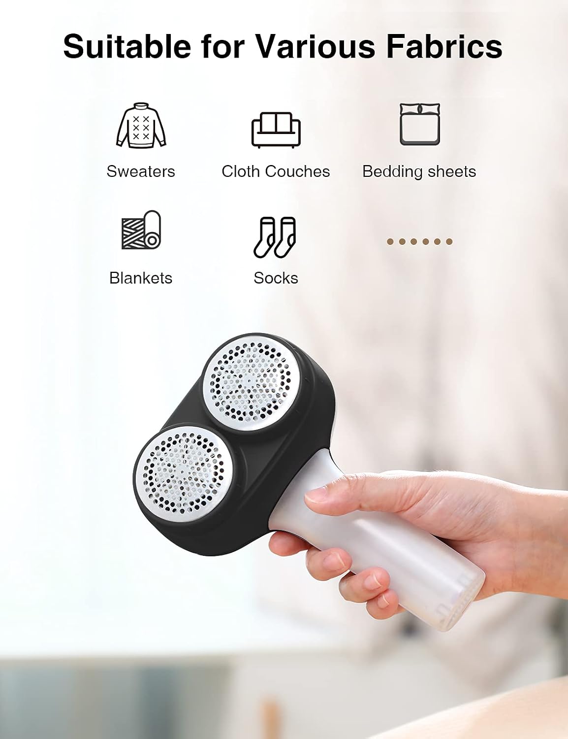 VASSON Fabric Shaver, Electric Lint Remover, Rechargeable Lint Shaver, Sweater Shavers to Remove Pilling, Large Fuzz Remover for Clothes Couch Furniture (Greyish White)