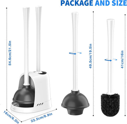 LOVLOY Toilet Plunger and Brush, Bowl Brush and Heavy Duty Toilet Plunger Set with Ventilated Holder, 2-in-1 Toilet Brush and Plunger Combo for 5.3-inch Toilet Drain Bathroom Cleaning (Black)