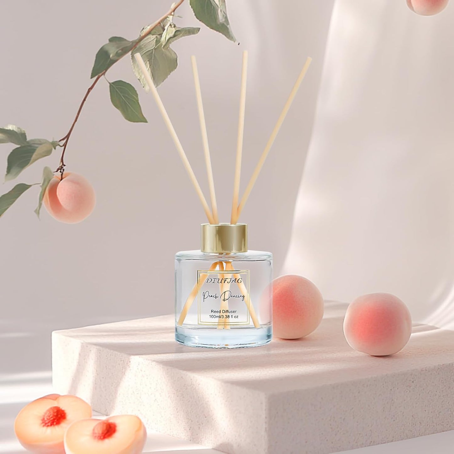 100ml Scent Diffuser with 6 Fiber Sticks, 3.5 oz Reed Diffuser Set Aromatherapy Fragrance Diffusers Air Fresheners for Home Bedroom Bathroom (Coconut)