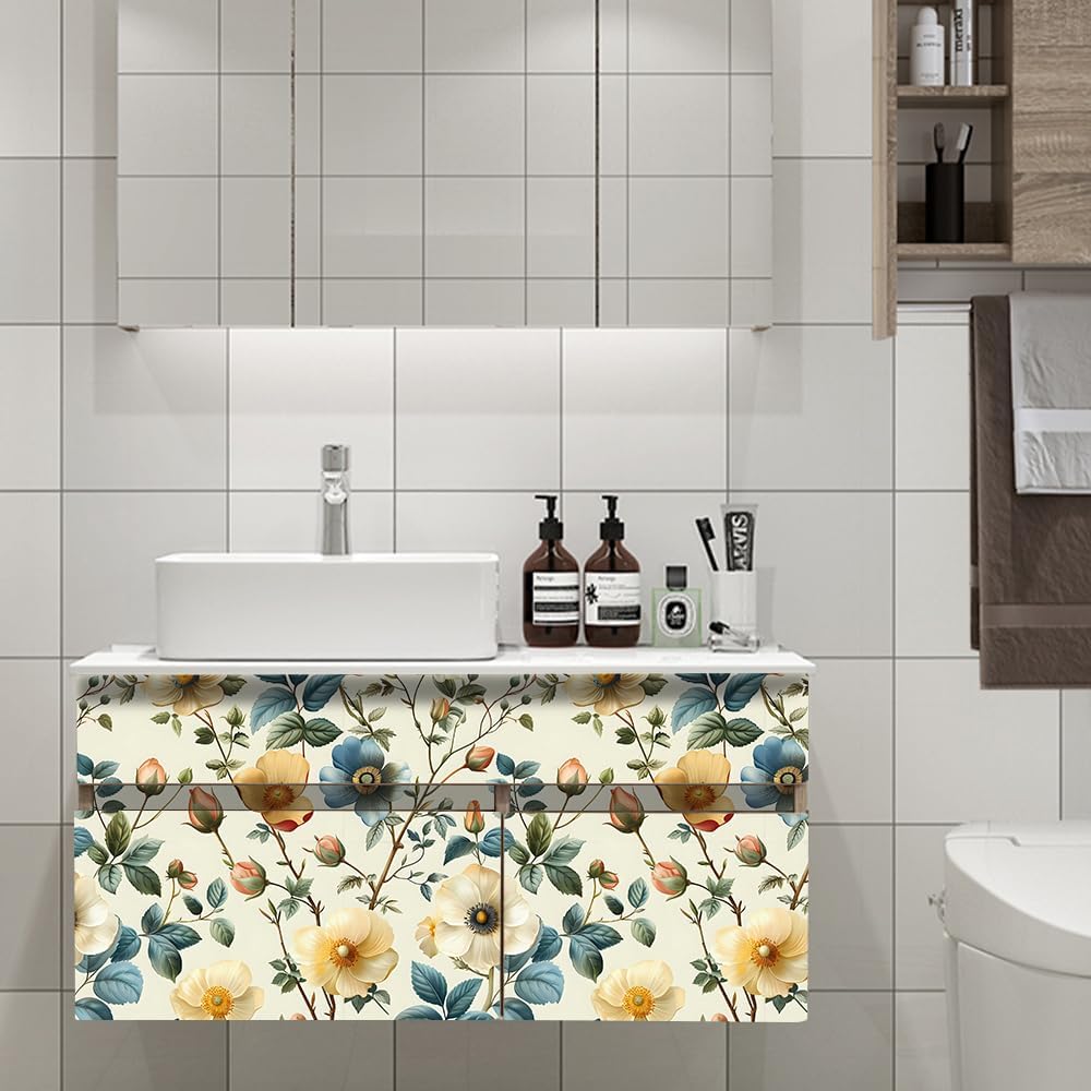 Floral Peel and Stick Wallpaper, 17.71" x 118.1" - Removable, Waterproof, Decorative Vinyl Wallpaper for Bedroom, Living Room