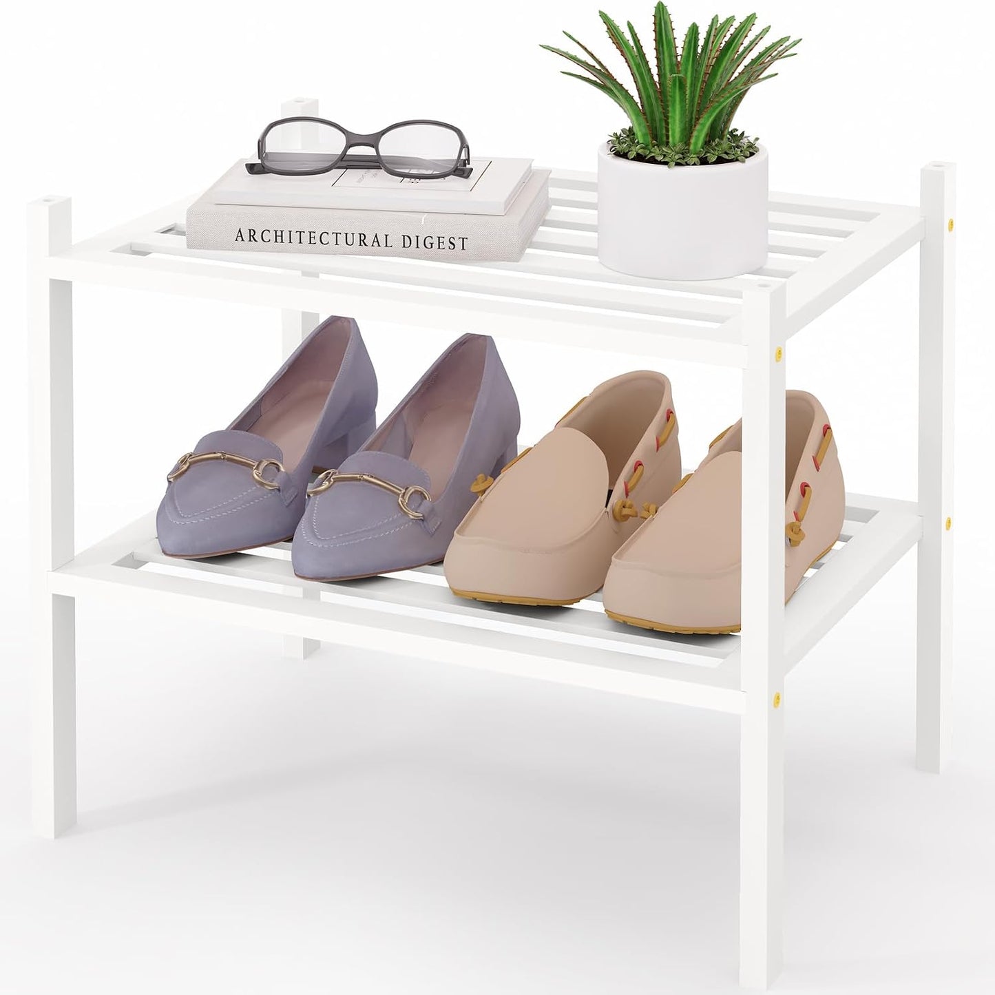 Smiry Bamboo Shoe Rack, 3 Tier Free Standing Wooden Shoe Organizer, Stackable Wood Shoe Storage Shelf for Closet, Entryway, 5 Horizontal Slats, 26.8"x11"x18.3", Natural