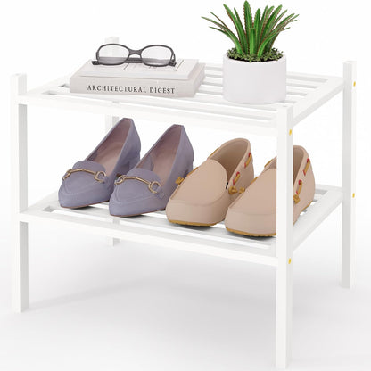 Smiry Bamboo Shoe Rack, 3 Tier Free Standing Wooden Shoe Organizer, Stackable Wood Shoe Storage Shelf for Closet, Entryway, 5 Horizontal Slats, 26.8"x11"x18.3", Natural