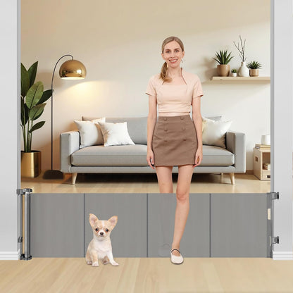 20 Inches Tall Retractable Short Dog Gates for Doorways, Short Pet Gate to Step Over, Extends up to 55" Wide, Step Over Puppy Gates for Stairs Mesh Doggy Gates Small Dog Gate Indoor Outdoor (Black)
