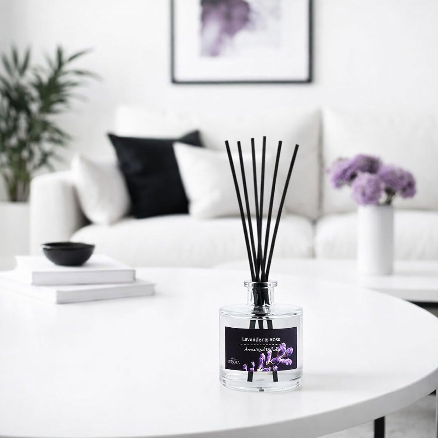 Reed Diffuser Set, Lavender & Rose 3.52 oz (100ml) Scented Diffuser with Sticks Home Fragrance Reed Diffuser for Bathroom Shelf Decor, Ideal Gift for Woman