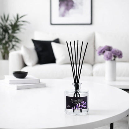 Reed Diffuser Set, Lavender & Rose 3.52 oz (100ml) Scented Diffuser with Sticks Home Fragrance Reed Diffuser for Bathroom Shelf Decor, Ideal Gift for Woman
