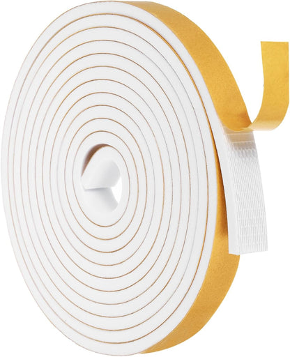 MECCANIXITY Weather Door Seal Strip Tape, Door Insulation Stripping Single Side Strong Self Adhesive Foam Tape Gap Filler for Door, Window, 1/4 Inch x 1/16 Inch x 32 Feet White 2 Pack