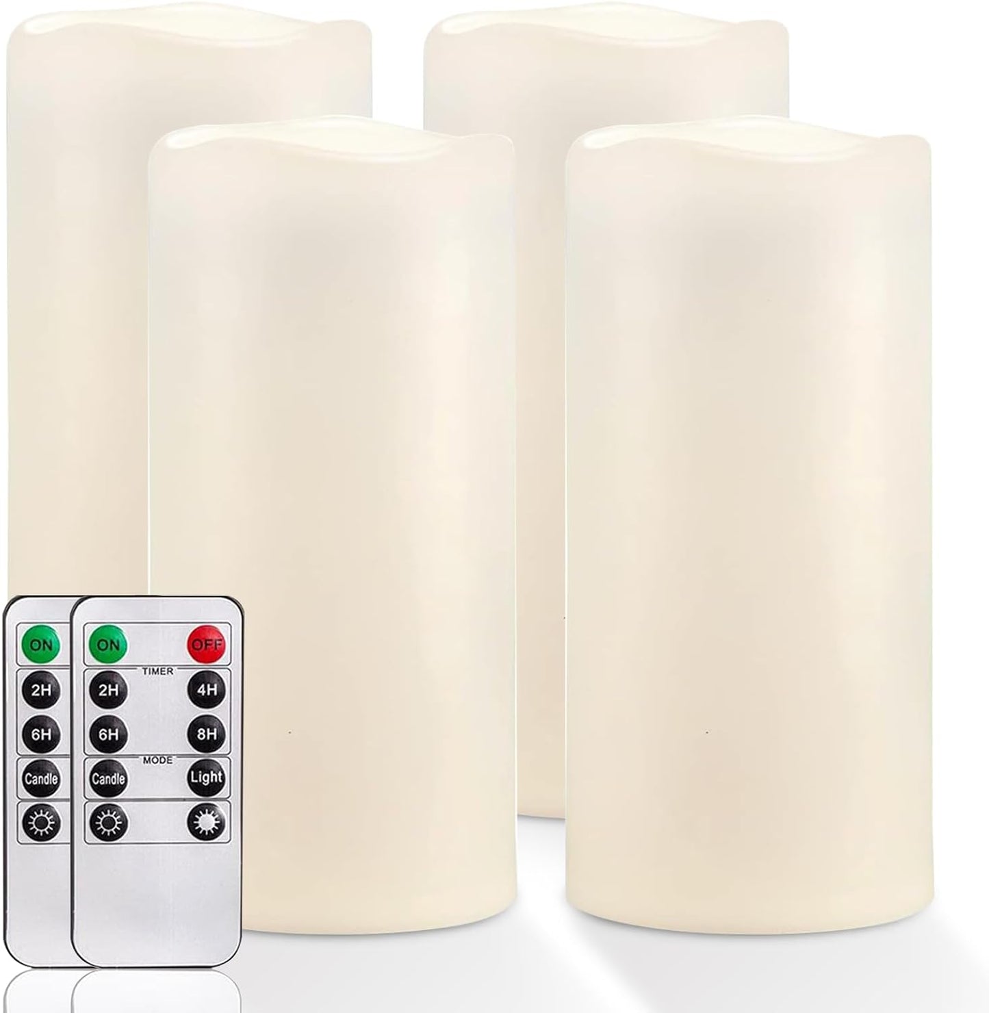 Homemory 6" 8" 10" x 4" Waterproof Outdoor Flameless Candles, Battery Operated Flickering LED Pillar Candles with Remote and Timers for Indoor, Plastic, Ivory White