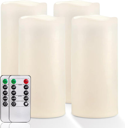 Homemory 6" 8" 10" x 4" Waterproof Outdoor Flameless Candles, Battery Operated Flickering LED Pillar Candles with Remote and Timers for Indoor, Plastic, Ivory White