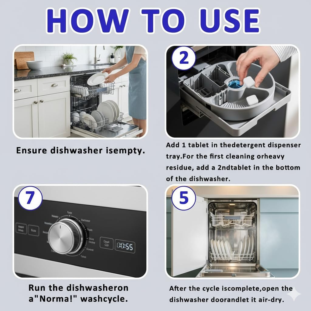 Dishwasher Cleaner Tablets | Eliminates Limescale, Grease & Odors | Septic Safe, Fragrance-Free, Plastic-Free | Deep Clean & Maintain All Dishwashers