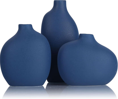 Small Ceramic Vase Set of 3,Bulk Mini Bud Vases for Flowers and Pampas Grass,Cute Boho Ellipse Home Decor for Coffee Table Centerpieces,Living Room,Office,Bookshelf,Entryway Decor (Green Floral)