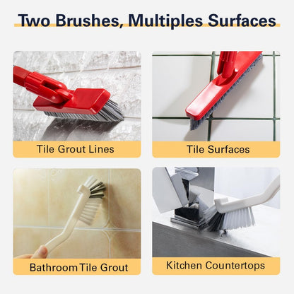 Shower Scrubber with Long Handle, Stiff Bristles Grout-Brush, Tub Scrub-Brush with Long-Handle, Shower-Cleaner Brush, Grout Cleaning Brush for Tile floors, Scouring Pad & Microfiber Cloth for Bathroom