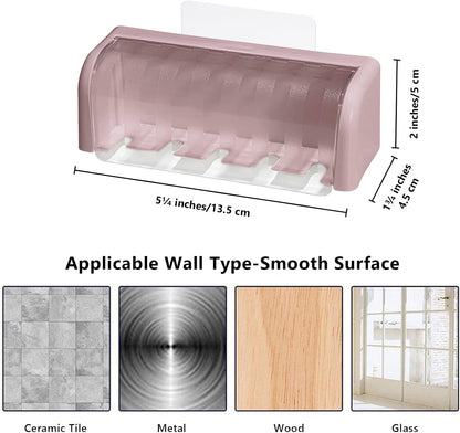 5 Slots Toothbrush Holder Wall Mount with Cover, Self Adhesive Toothbrushes Storage Organizer Perfect for Dorm Bathrooms and Shower, Holds 5 Toothbrushes. (White)