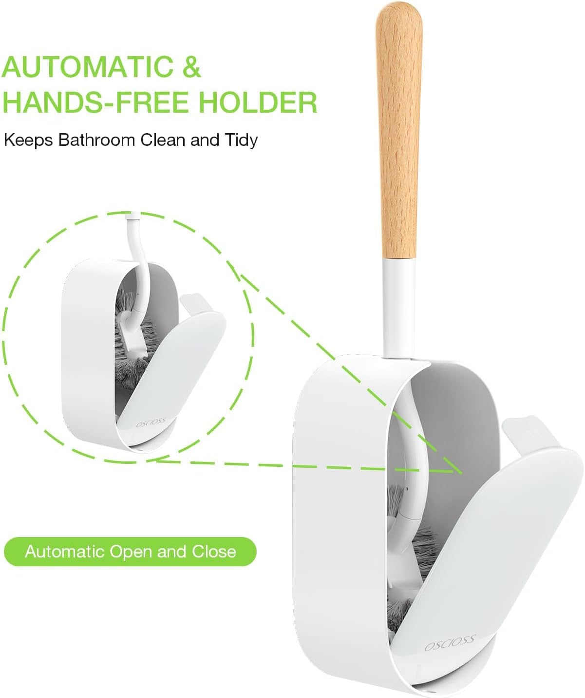 Toilet Bowl Brush and Holder, OSCIOSS Toilet Brush Set with Ergonomic Design, Compact Size, Durable Bristles, RV Toilet Brushes & Holders for Dead Corner Clean (White, 1pack)
