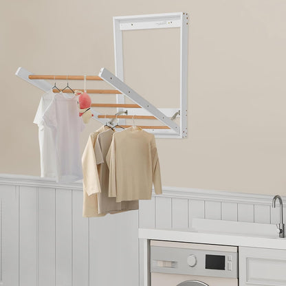 Wall Mounted Clothes Drying Rack, Wall Mount Drying Racks for Laundry | Foldable Wall Drying Rack Clothing with Drop-Down Design for Balconies, Toilets, Laundry Rooms, Bathroom