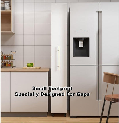 Slim Rolling Storage Cart - White Kitchen Cabinet with Wheels & Handle, Narrow Wood Spice Rack for Small Spaces Next to Fridge, Pantry Shelf Organizer.