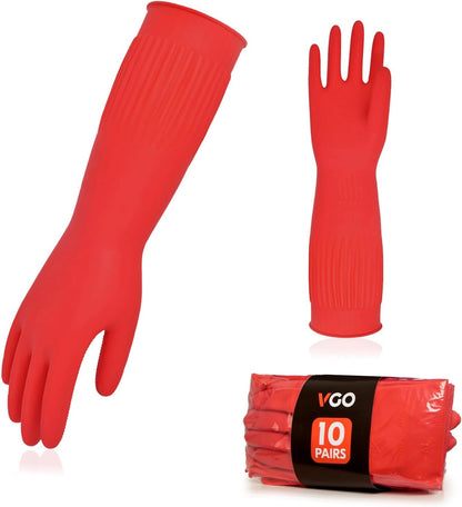 Vgo... 1-Pair Reusable Long Sleeve Thick Latex Dishwashing Gloves - Kitchen, Cleaning, Washing, Working, Painting, Gardening, Pet Care (Size M, Red, RB2143)