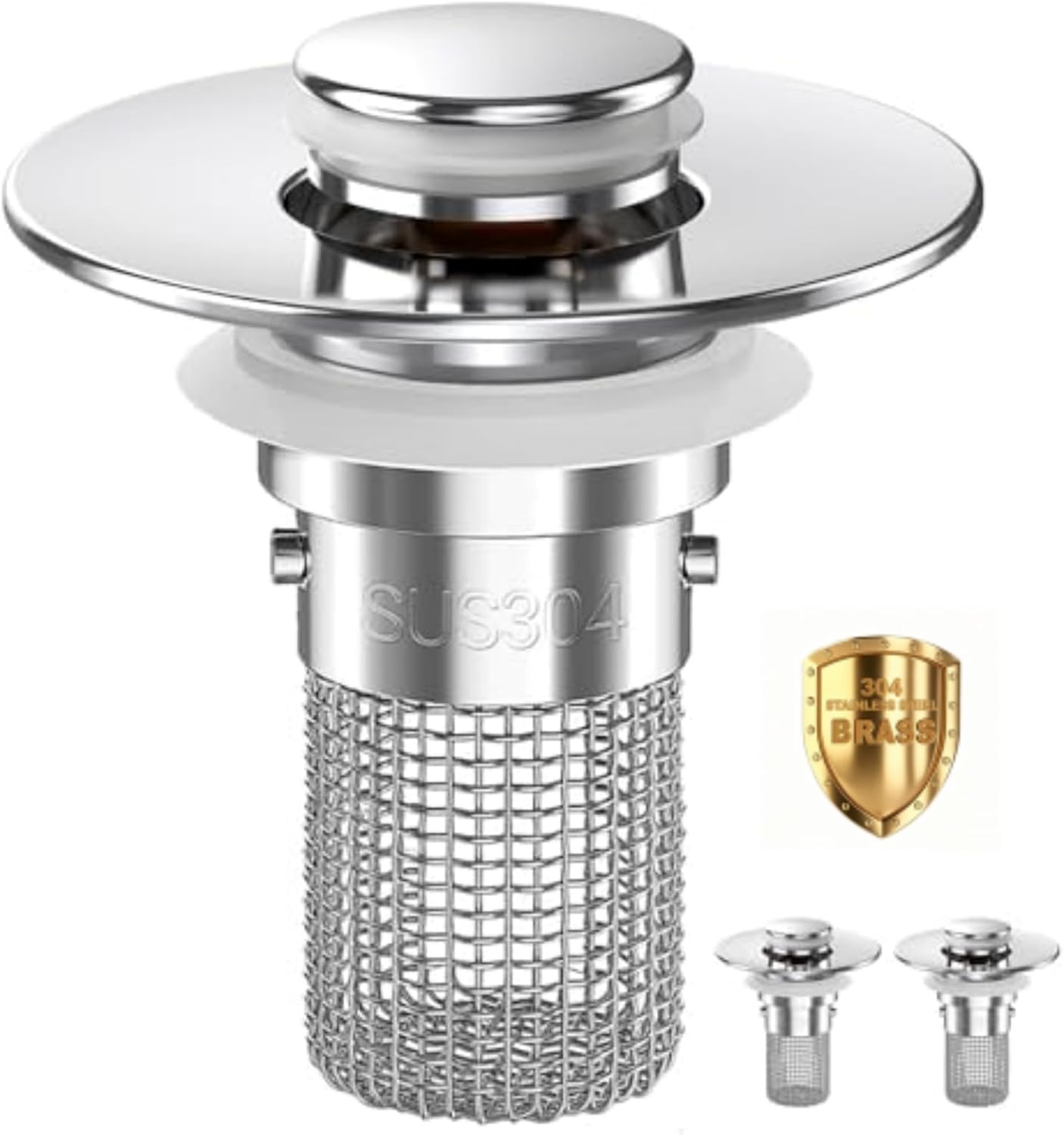 Bathroom Sink Drain Strainer,Pop Up Sink Stopper with Removable Stainless Steel Hair Catcher Basket, Anti-Clog Bathroom Sink Drain Plug for 1.1-2.36 Inch Drain Holes (Sliver 2Pcs)