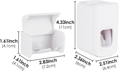 Toothbrush Holder Wall Mounted with Cover for Bathroom, 2 Slots Toothbrush Storage Organizer for Shower, Self Adhesive Toothbrush Hanger with Automatic Toothpaste Squeezer Dispenser