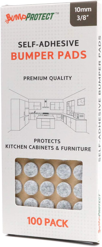 Furniture Felt Pads 3/8" (10mm) Diameter Round 3M Self Adhesive Protects Kitchen Cabinets, Drawers, Desks and Furniture Against Bumps and Scratches 100 Pack - Grey