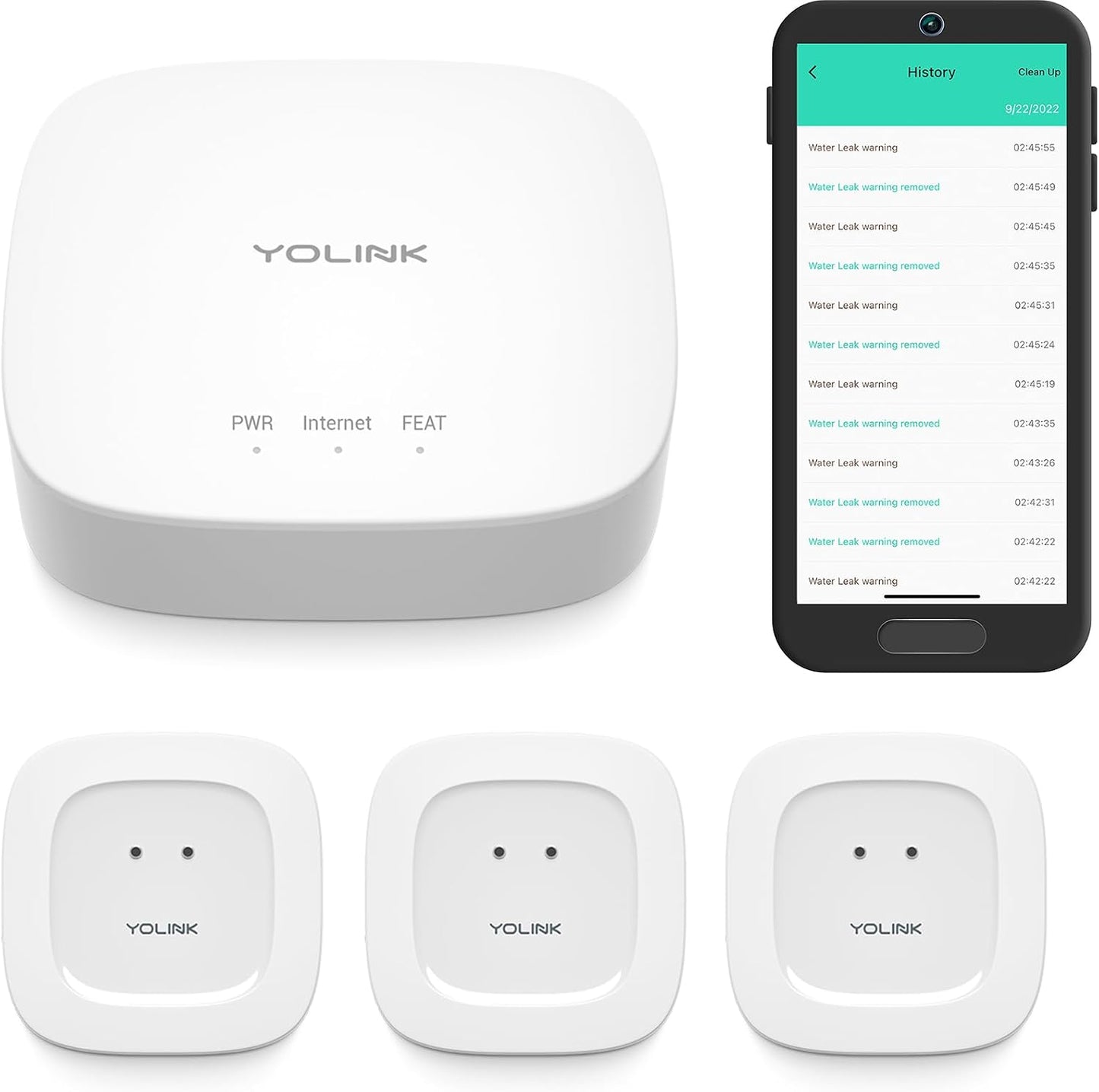YoLink Water Leak Starter Kit: Hub + 4 Leak Sensor 1 (Silent), LoRa Long-Range, App/SMS/Email Alerts, D2D Offline Triggers, 2 AAA Up to 5-Year Battery, Compatible with Alexa/IFTTT/Home Assistant