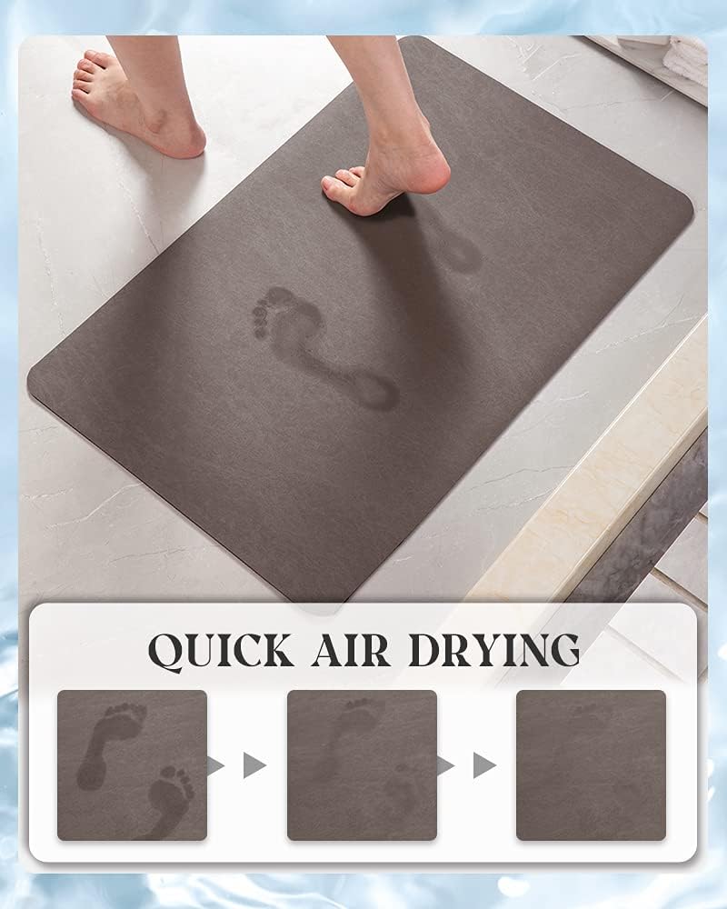 MontVoo -Bath Mat-Rubber Backing Non SlipThin Bathroom Rugs Fit Under Door- Quick Dry Absorbent Faux Suede Surface Grey Bathroom Floor Mats-Shower Rug for in Front of Bathtub Shower Gray 16x24
