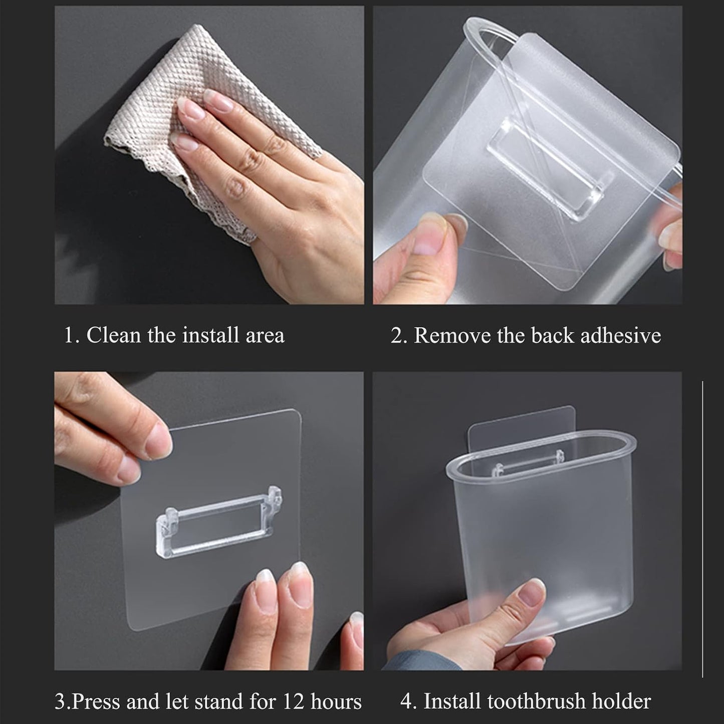 Toothbrush Holders Wall Mounted, Self Adhesive Tooth Brush Holder for Bathroom Electric Toothbrush Toothpaste Razor Bathroom Accessories(Clear)