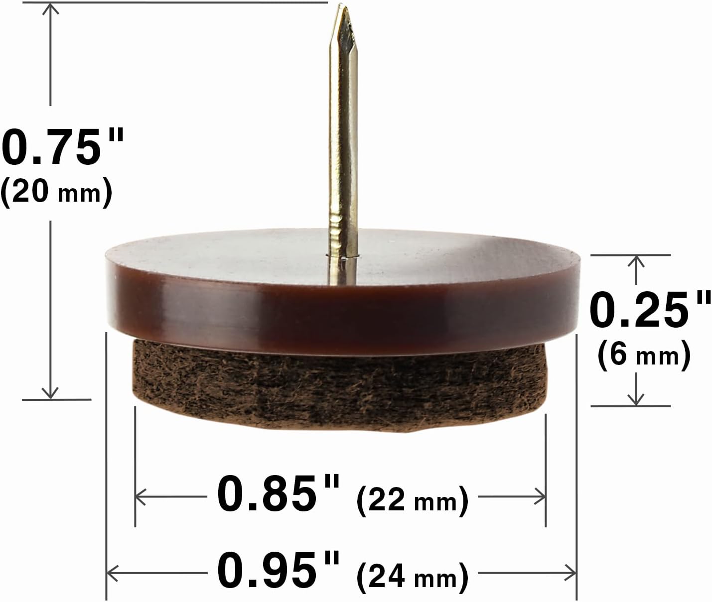 Nail-on Felt Pads X-PROTECTOR 40 PCS - 0.85" Felt Furniture Pads - Brown Chair Leg Floor Protectors - Nail in Furniture Pads for Furniture Legs - The Best Felt Chair Pads for Hardwood Floors (22mm)!
