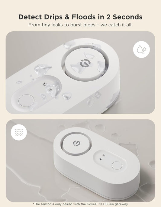 GoveeLife Water Leak Detector 5 Pack with 105dB Adjustable Alarm, Water Alarm with Dual Sets Sensor Probes Leaks and Floods. Suit for Home, Basement, and Kitchen(Cannot Connect to Wi-Fi Directly)